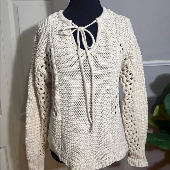 CAbi Cream Knit Sweater with Tie Neck - Picture 2 of 5
